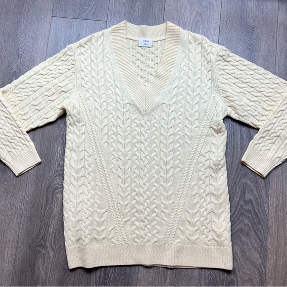 Aritzia Wilfred Devry Sweater Ribbed Cable Knit Chunky Merino Wool Yellow - Picture 3 of 11